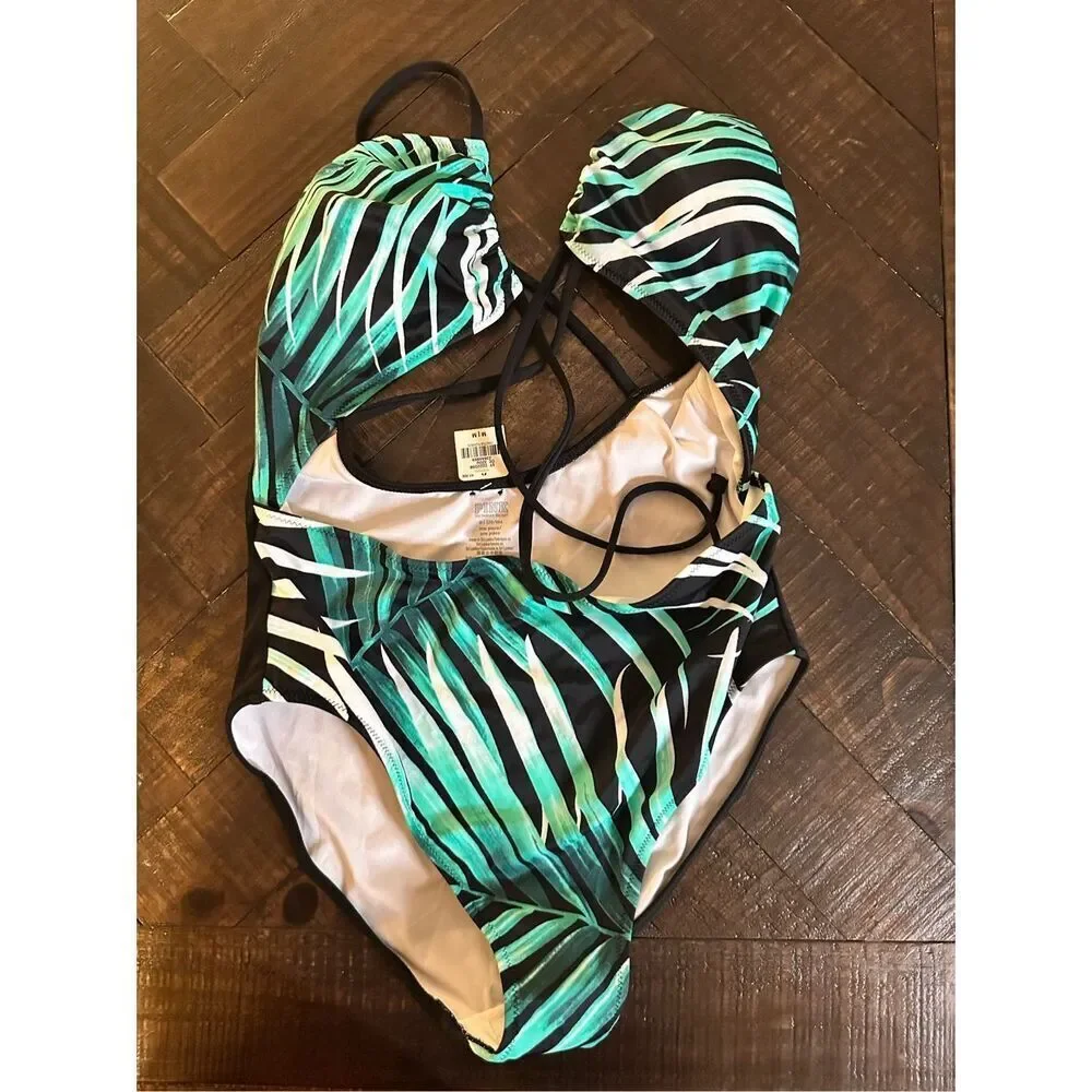 Victorias Secret PINK Green and Black One Piece Swimsuit Size Medium - Picture 3 of 4